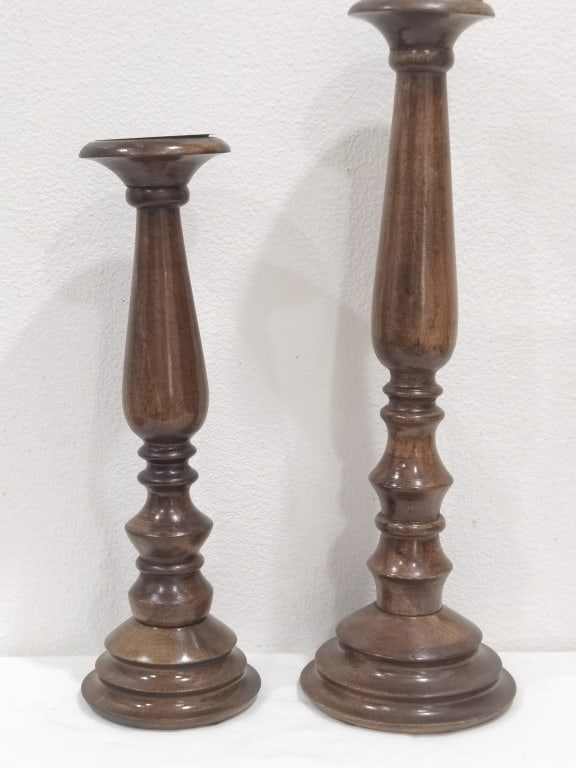 Pr. of Tall Turned Walnut-Finish Candlesticks (1 of 4)