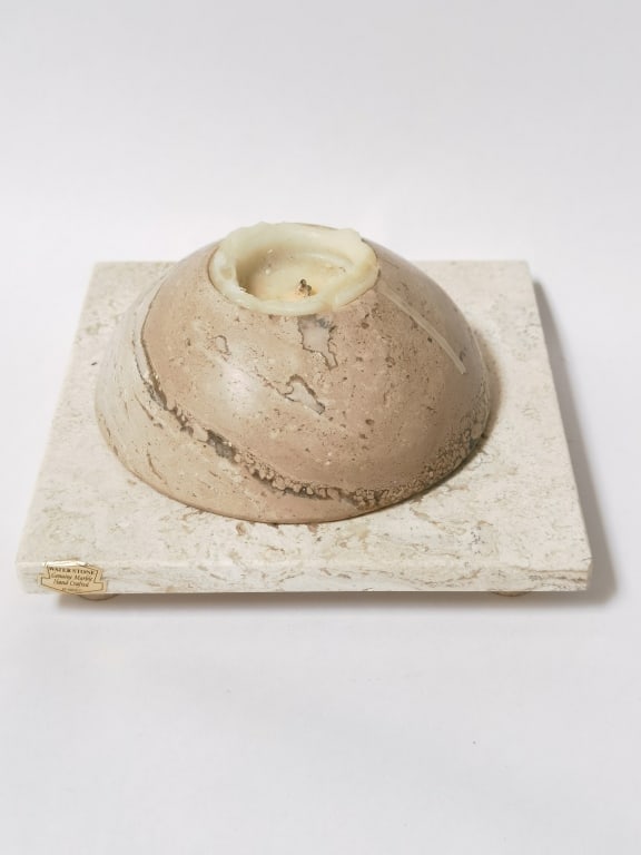 Mexico Polished Stone Platter Candle Holder: Mexico Polished Stone Platter Candle Holder, 6in by 4.5in