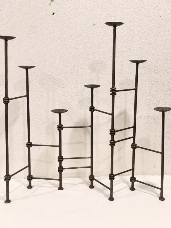 Large Folding Multi-Level Wrought Iron Candelabra: Large Folding Multi-Level Wrought Iron Candelabra, 26.5in by 26in by 6.5in