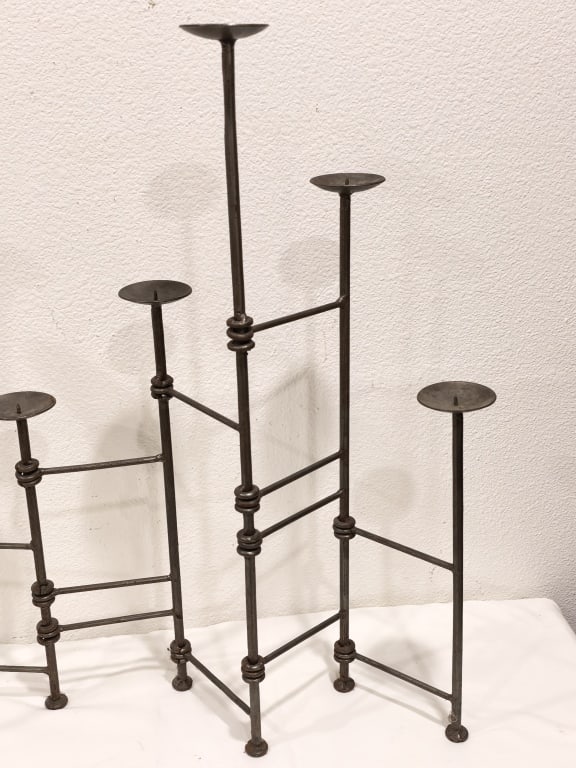 Large Folding Multi-Level Wrought Iron Candelabra - 3