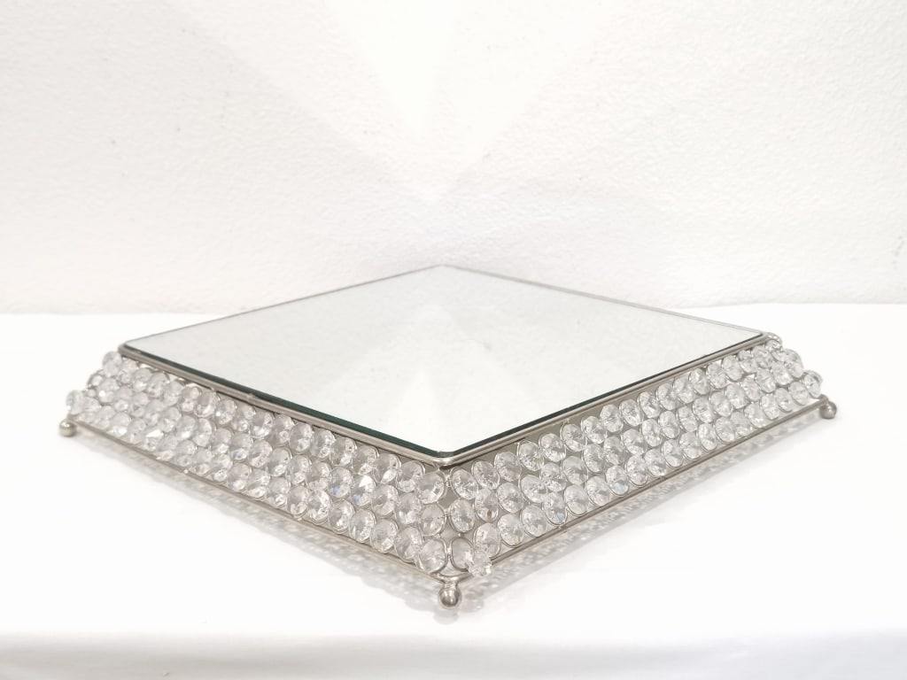 Modern Square Crystal-Beaded Vanity Tray: Modern Square Crystal-Beaded Vanity Tray, 13in by 13in by 2in