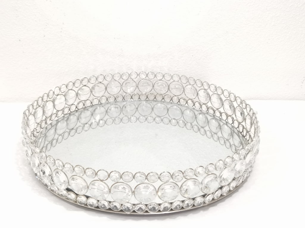 Round Crystal-Beaded Mirrored Vanity Tray (1 of 3)