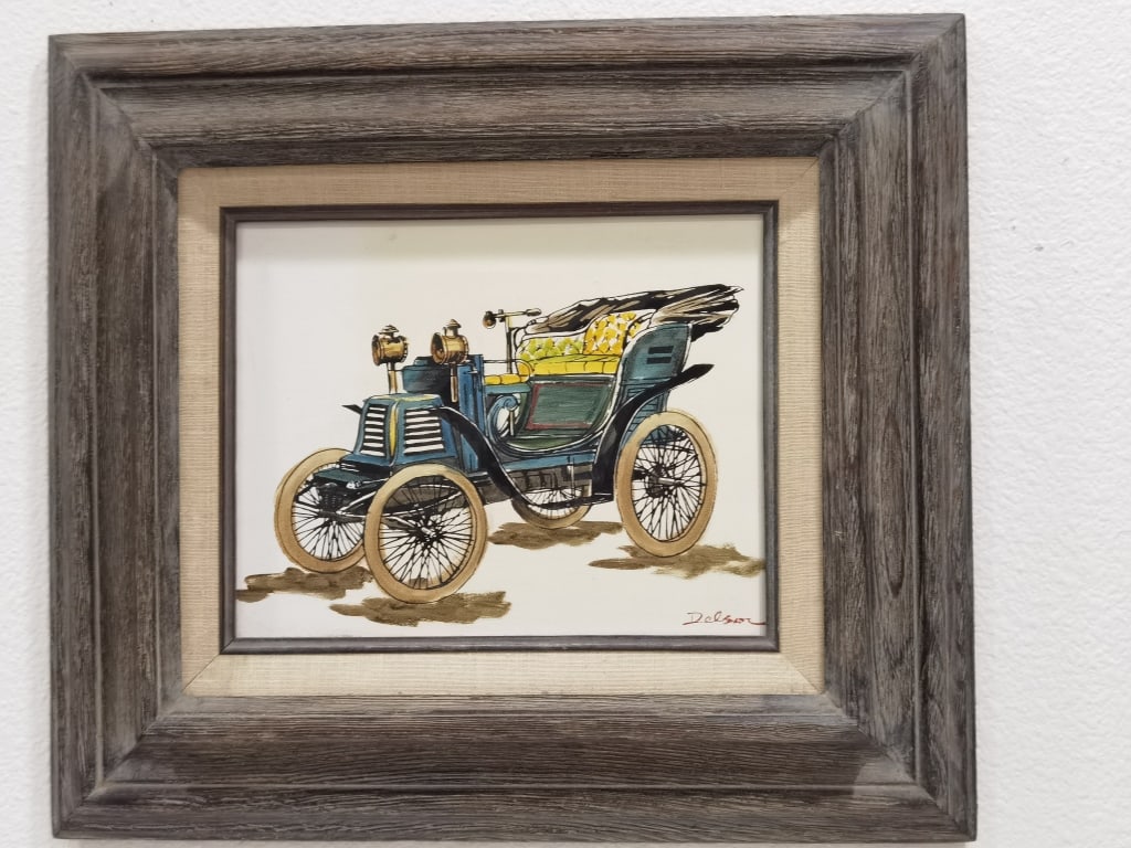 Signed Delson Car Oil Painting on Canvas (1 of 3)