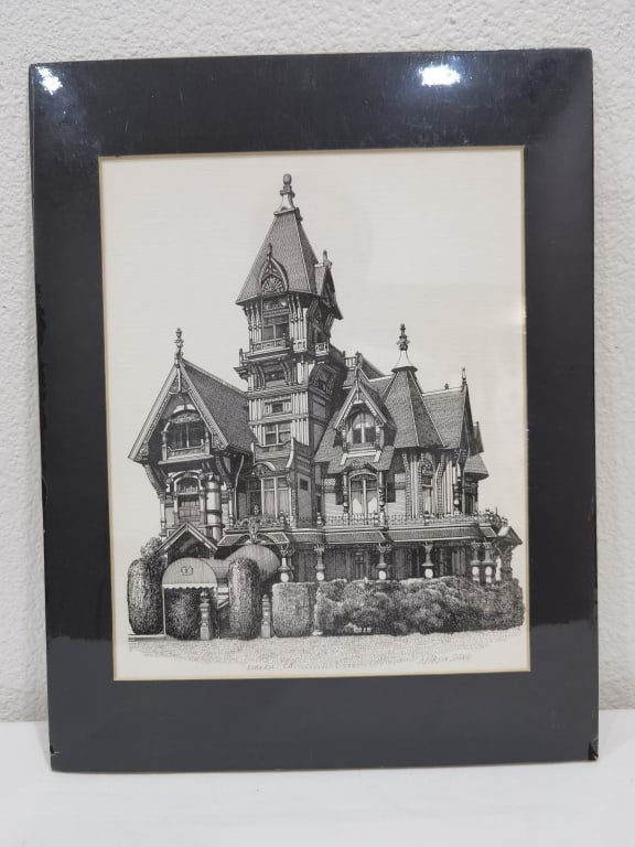 Martin Tang Carson Mansion Pen and Ink Sketch: Martin Tang Carson Mansion Pen and Ink Sketch, 14in by 11in