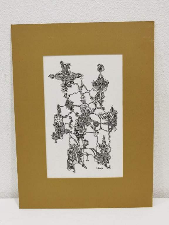 Signed S. Kelso Ink Art: Signed S. Kelso Ink Art, 18in by 13.5in