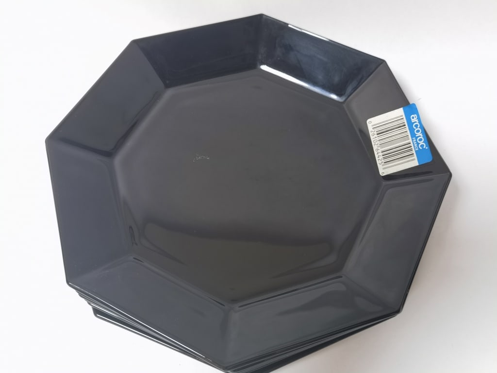 (6) Arcoroc "Octime" Black Octagonal Plates - 2
