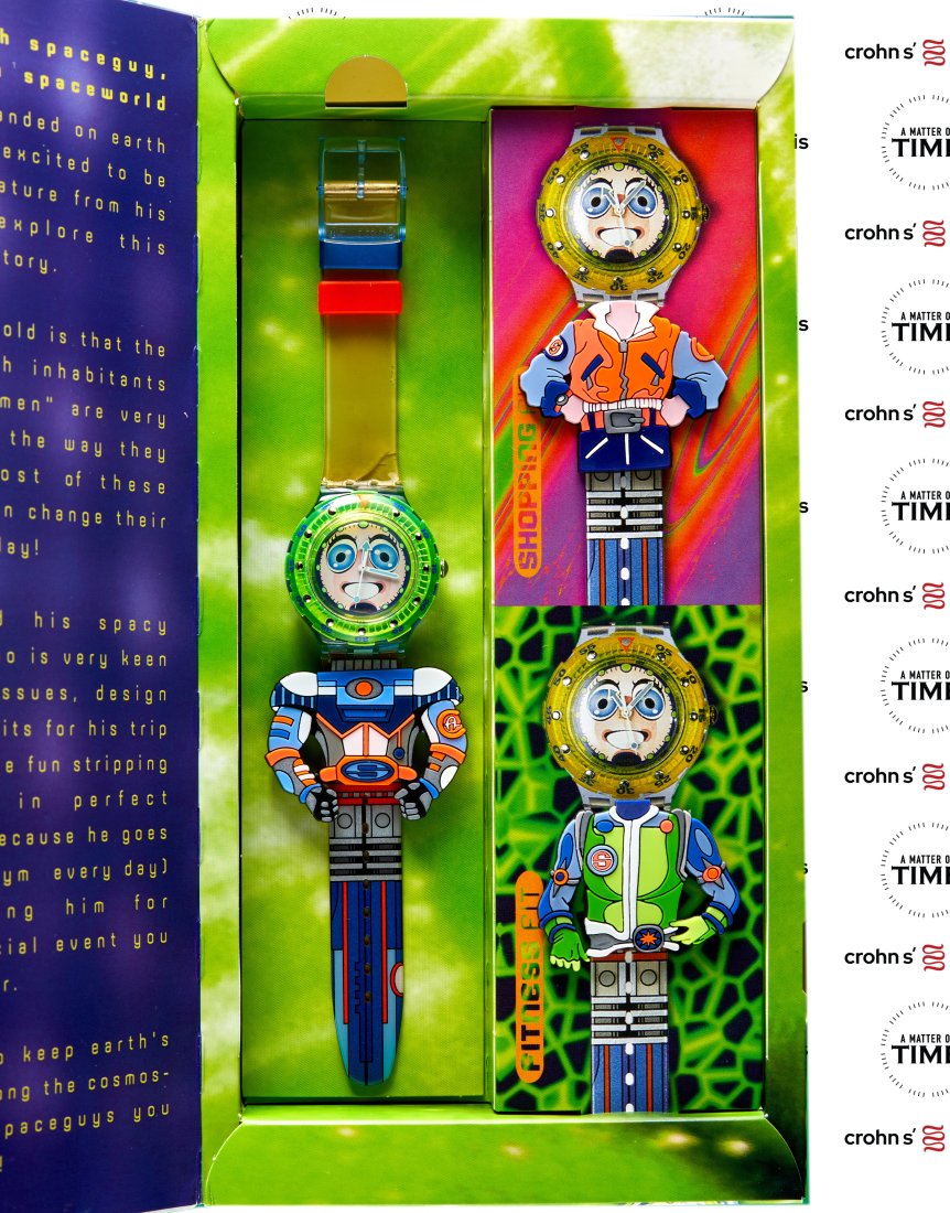 Swatch Spaceguy Strip 1996: Something completely out of this world by Swatch. This watch is called Stripp (or Spaceguy Stripp), and is number SDN120 in the Swatch collection. It is a plastic watch in the Originals family and was