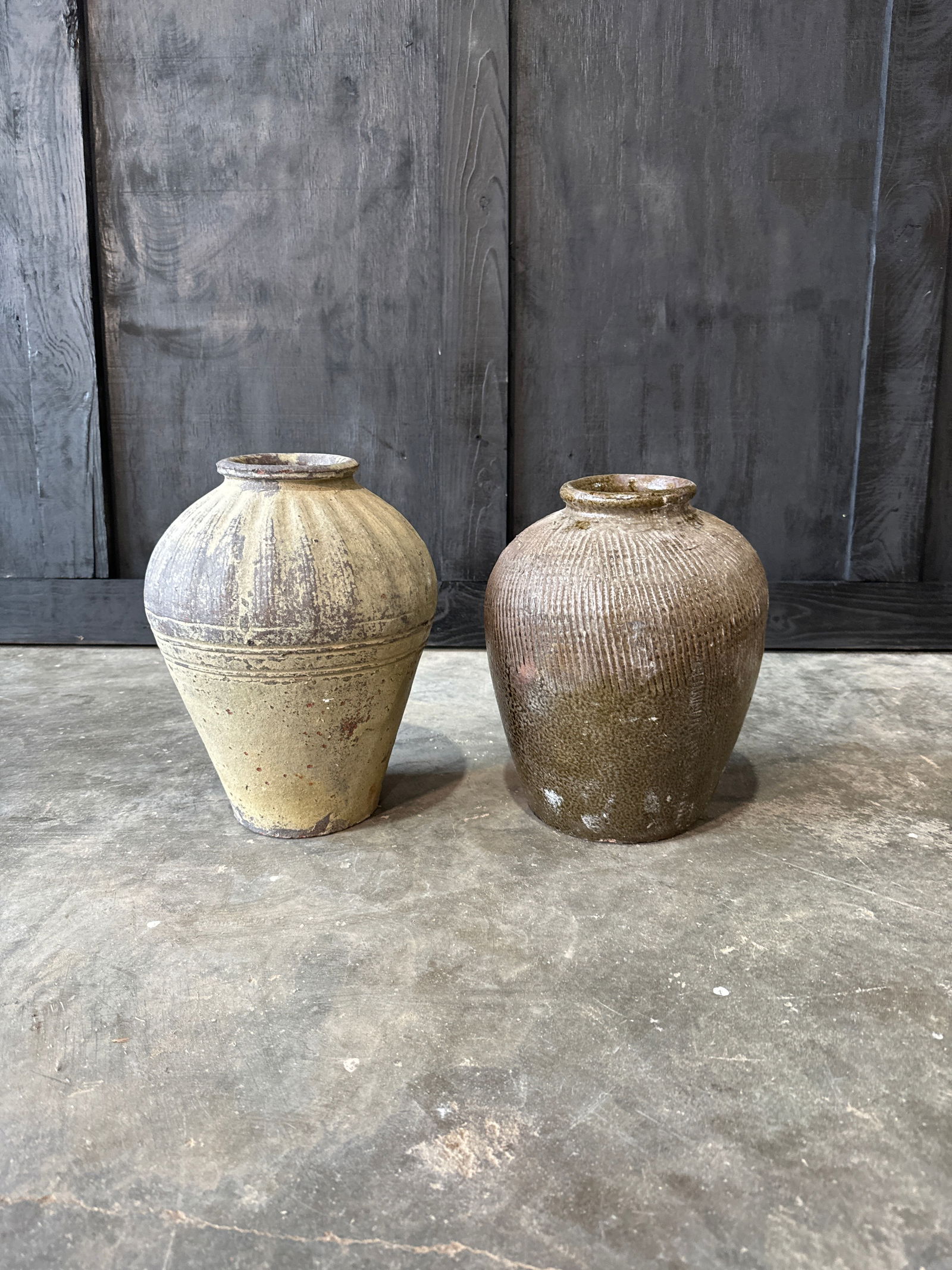 Glazed Stripe Terracotta Jars (pair) (1 of 1)