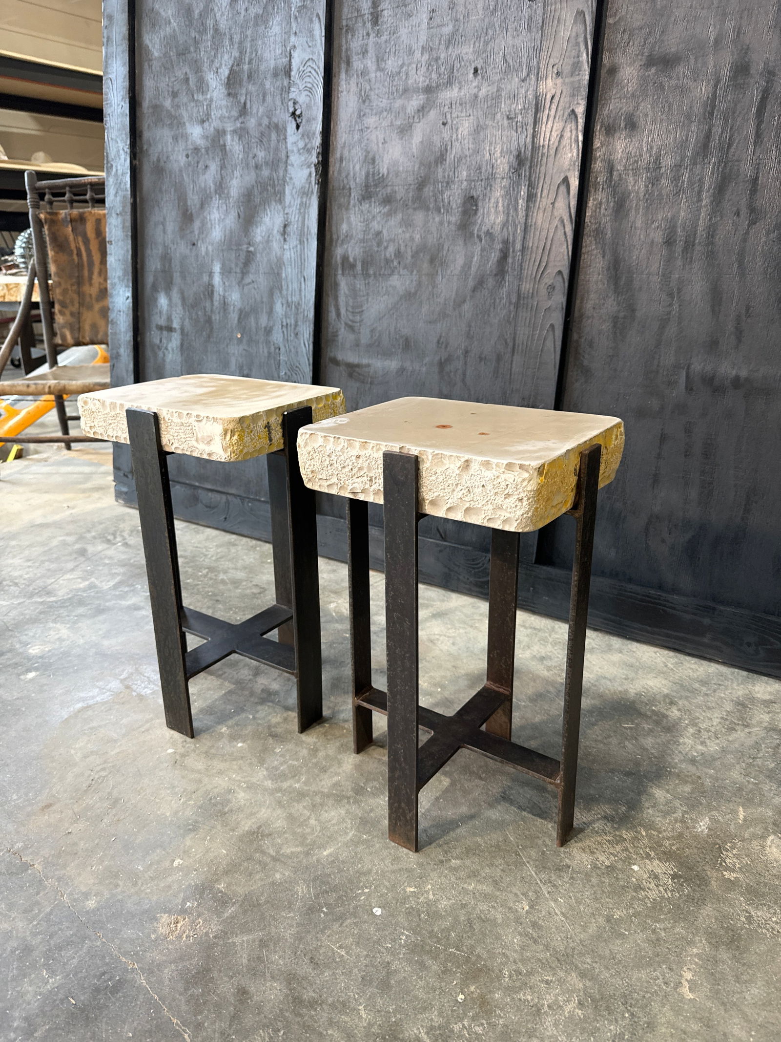 Small Stone and Steel Side Tables (pair) (1 of 1)