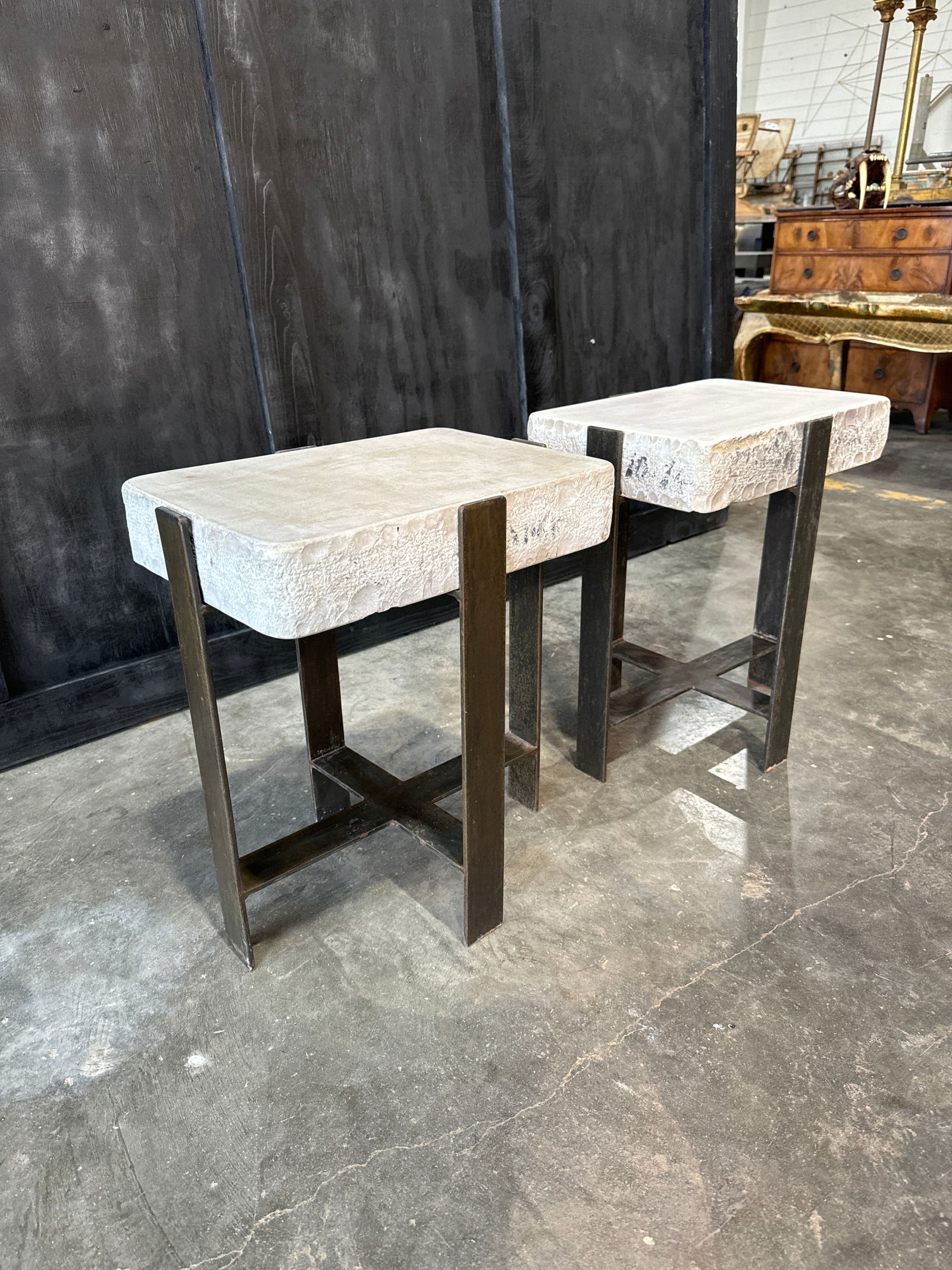 Stone and Steel Side Tables (pair) (1 of 1)
