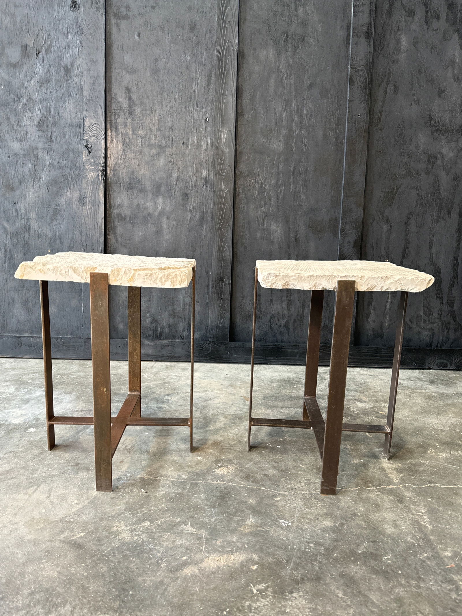 Stone and Steel Square Side Tables (pair) (1 of 1)