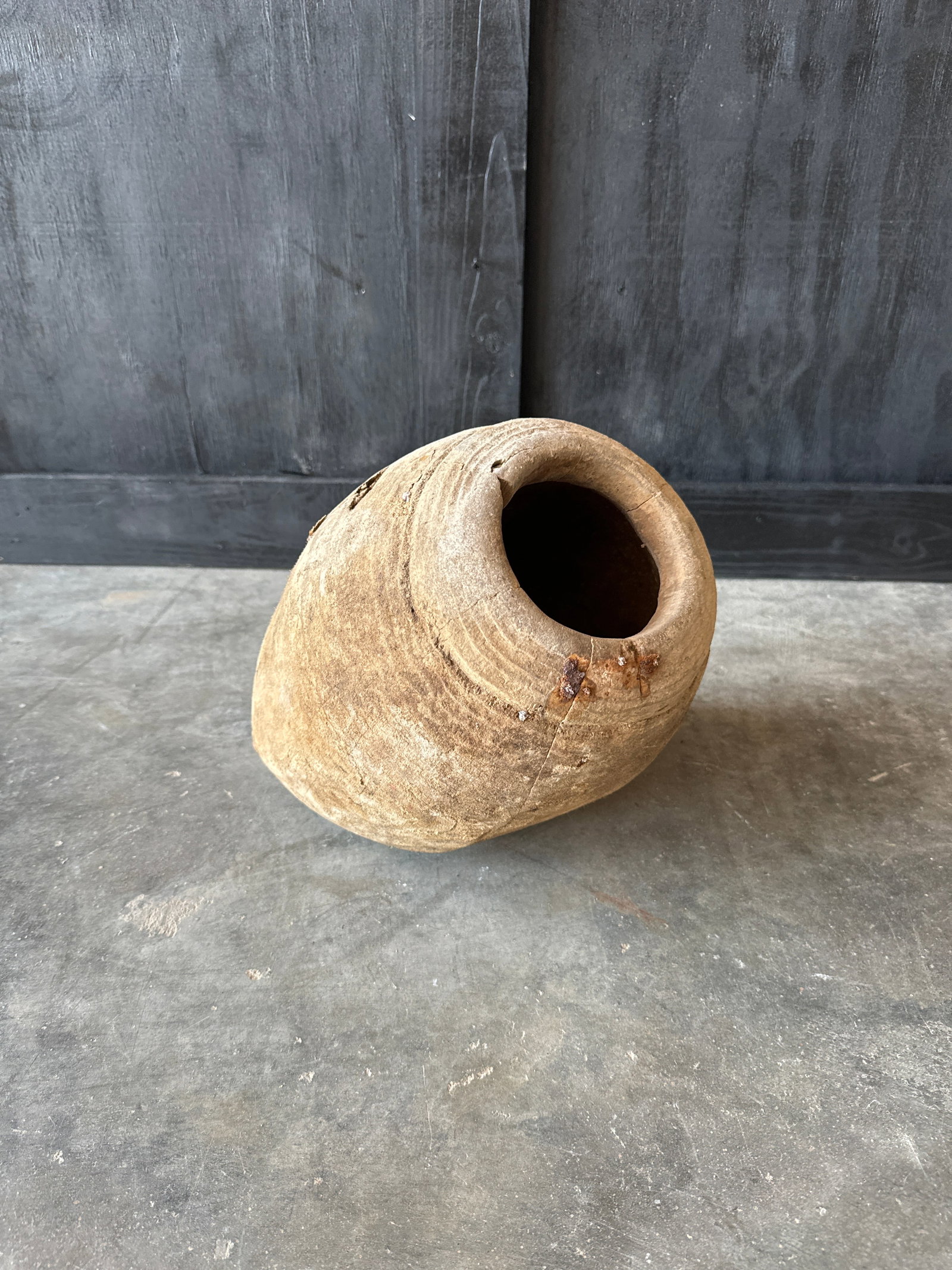 Carved Wooden Vessel: 11"H x 11"Dia