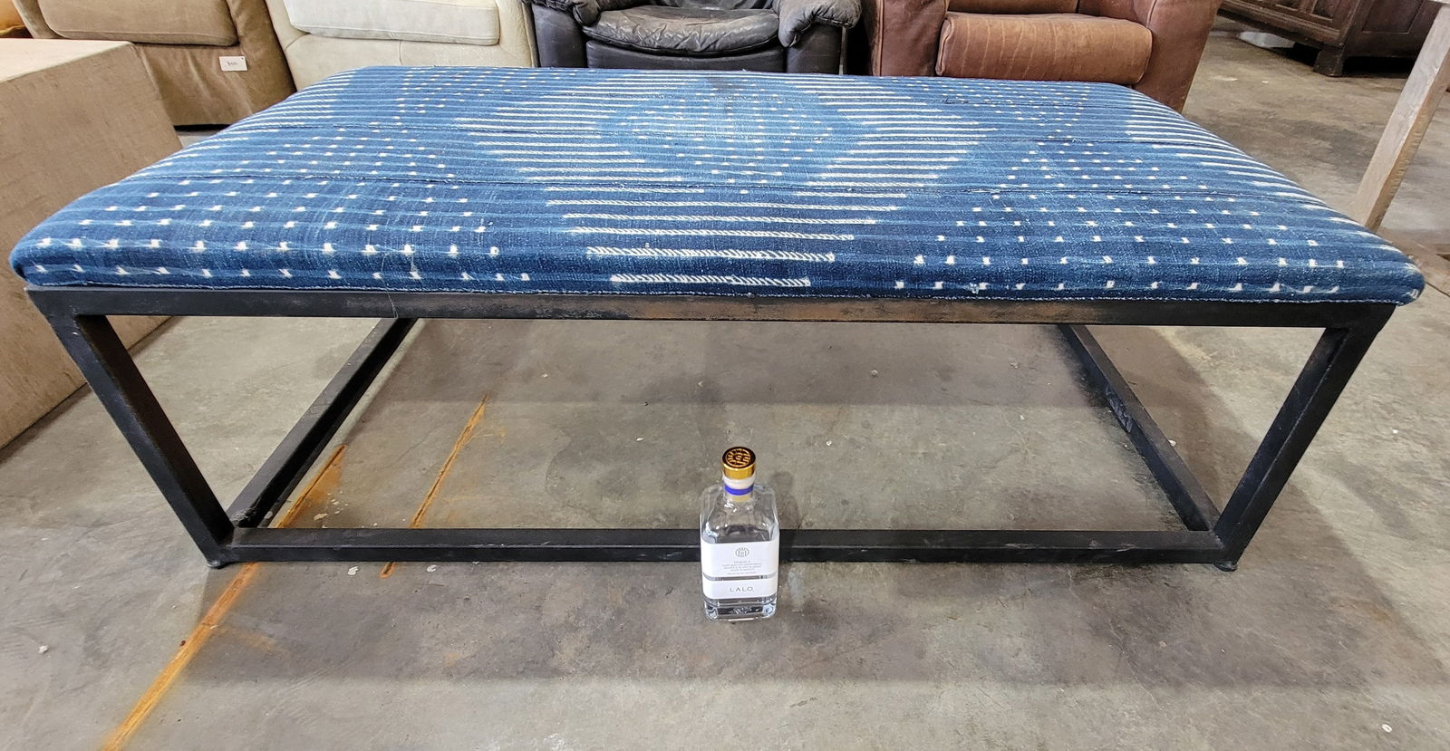 Blue Abstract Upholstered Bench (1 of 1)