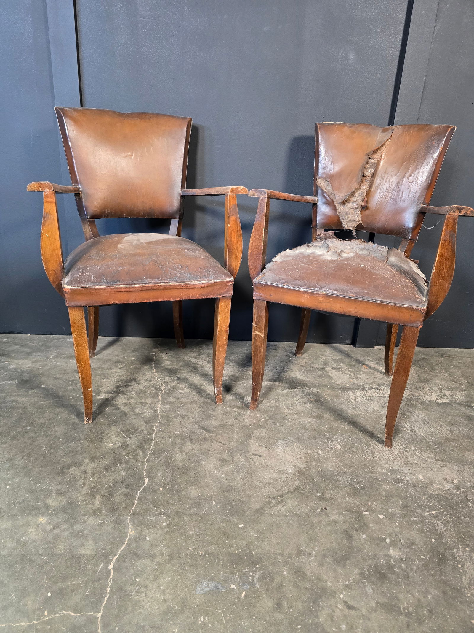 Antique French Leather and Wood Dining or Side Chairs (1 of 6)