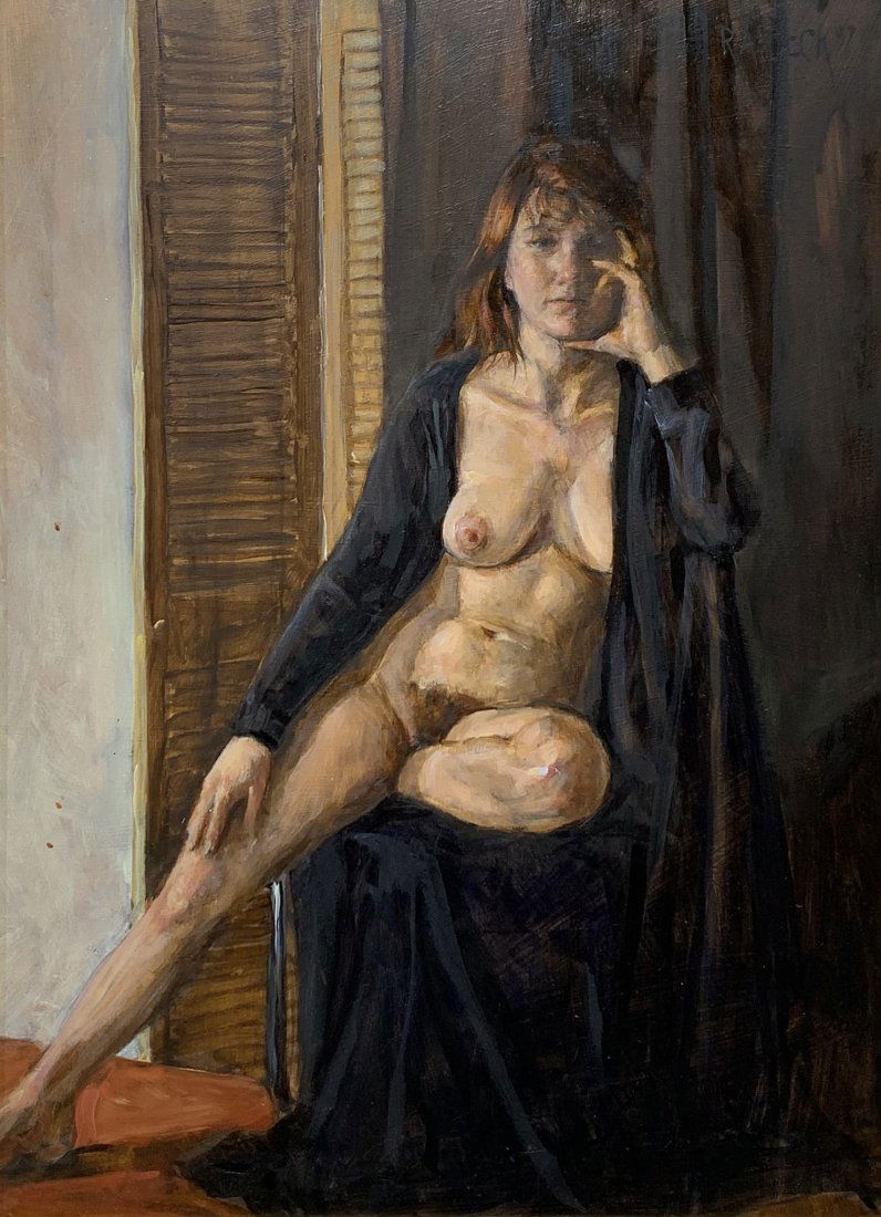 Robert Beck, Reds: Nude portrait of a woman by Bucks County, Pennsylvania painter, 1997 Oil on board, 16 x 12 inches, 20.5 x 16.5 inches framed Signed and dated top right. Provenance: Private collection, Carversville, P
