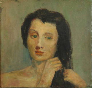 Raphael Soyer, Lady: Artist Name: Raphael Soyer Dates: 1899-1987 Title: Lady Frame: framed Medium: oil on canvas Signature: signed on reverse: "R. Soyer" Size: 8" x 8"