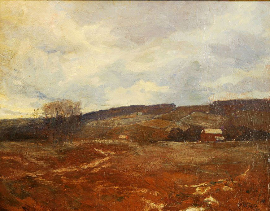 George William Sotter, Bucks County Farm Scene: Artist Name: George William Sotter Dates: 1879-1953 Title: Bucks County Farm Scene Frame: Period Frame Medium: oil on canvas Signature: signed lower right: "G. W. Sotter" Size:
