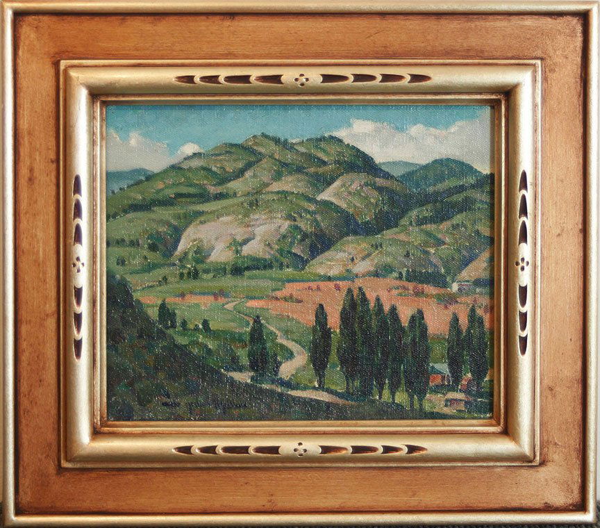 Arthur Meltzer, Kings Canyon: Artist Name: Arthur Meltzer Dates: 1893 - 1989 Title: Kings Canyon Frame: 22 k hand-carved reproduction frame Medium: oil on board Signature: signed at lower left: Arthur Meltzer Si