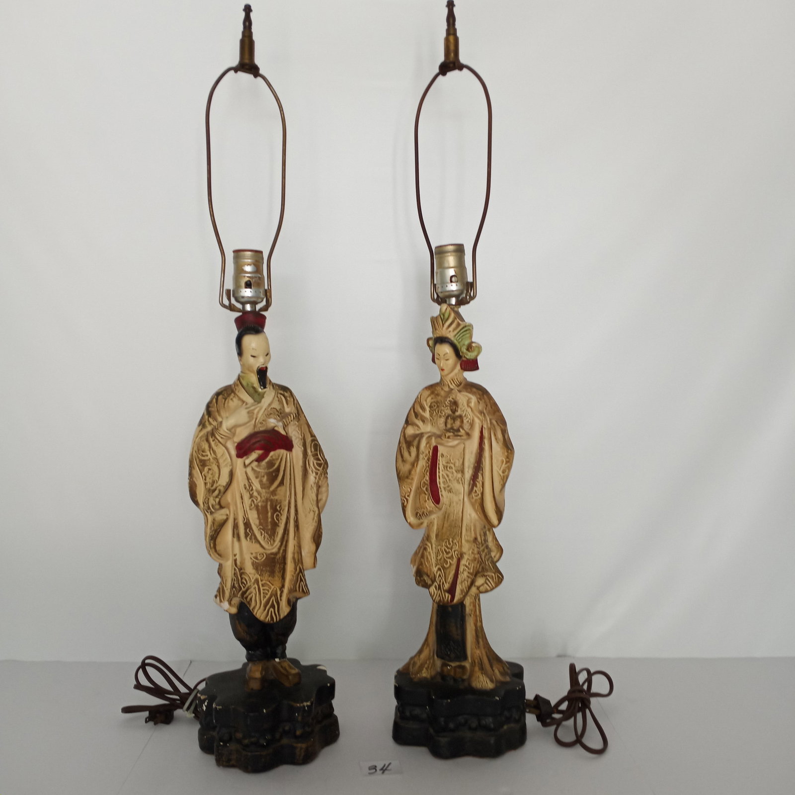 Vintage Chalkware Sculpture/Figural Table Lamps - *Pair * Male & Female - 1940's (1 of 10)