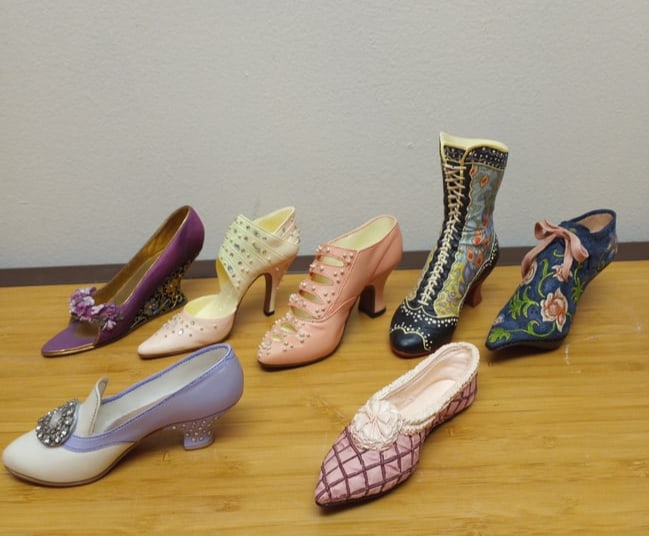 Collectible "Just the Right Shoe and Nostalgia" Miniature Shoes: Six Pair of Detailed Victorian Style and Design Collectible Display Shoe Figurines.