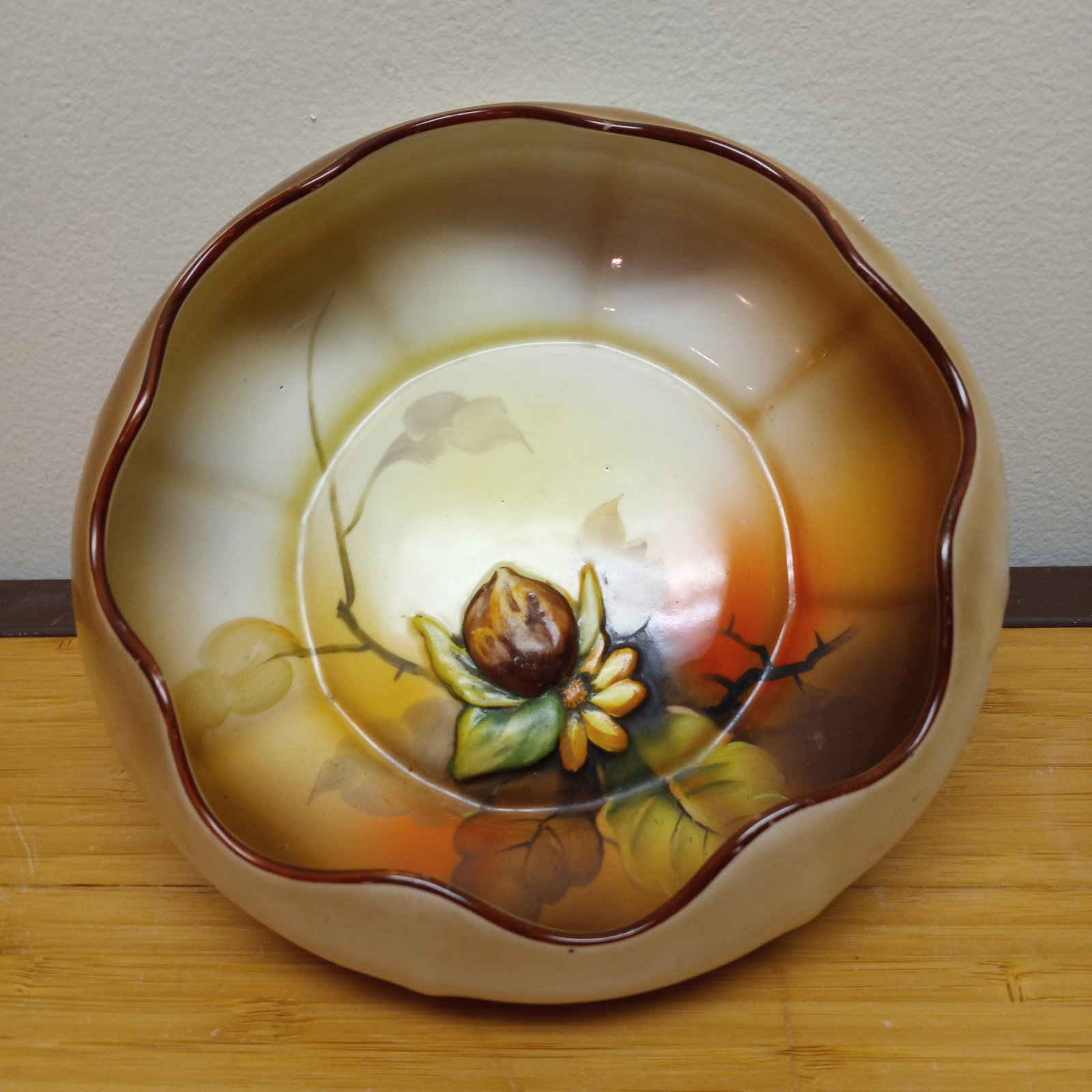 Antique/Vintage Noritake Nut Bowl - Maker's Mark Stamp: Hand Painted 8"W x 3"H Nut Bowl - Stamped Maker's Mark on Bottom.