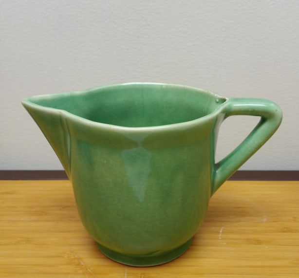 Vintage Jade Green USA Pottery Batter Pitcher- 1930s (1 of 2)