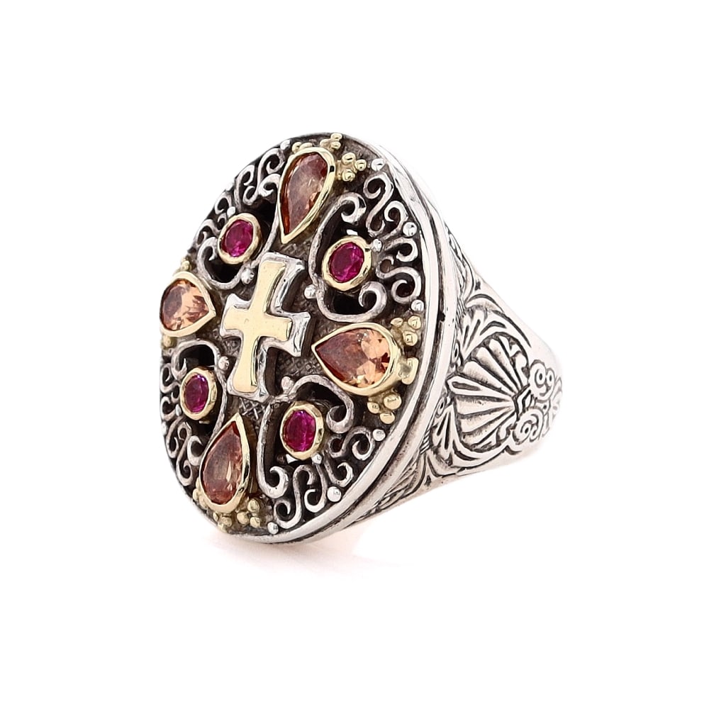 Konstantino Sterling Silver and 18k Yellow Gold Pink Tourmaline and Citrine Cross Ring (1 of 3)