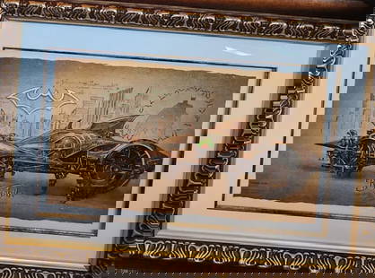 Batmobile: Michael Godard Batmobile UNIQUE 2023 25 1/4 x 34 Mixed media on paper Hand-signed in pigment lower center by the artist Gallery Framed COA