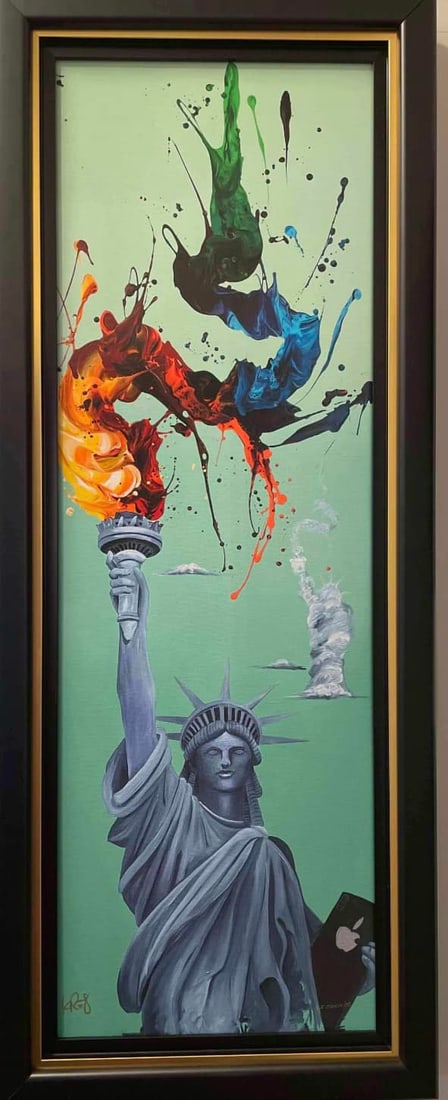 Liberated: Kre8 Liberated 2020 39 x 13 image size Giclee in color with hand-embellishment on canvas. Hand-signed in pigment by the artist. LE 200 Gallery framed COA