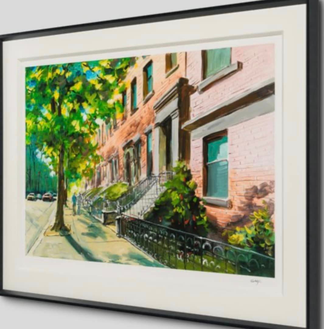 Brooklyn Heights: Bob Dylan Art BROOKLYN HEIGHTS . Large Format 2024 Giclee on paper Hand signed Gallery framed LE 295 Framed size 56 x 44 COA