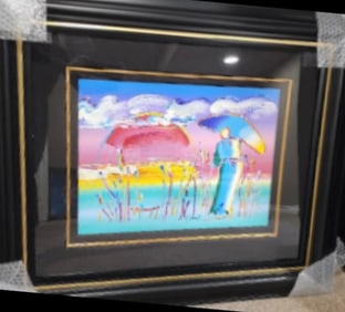 Peter Max Rainbow Umbrella Man in Reeds