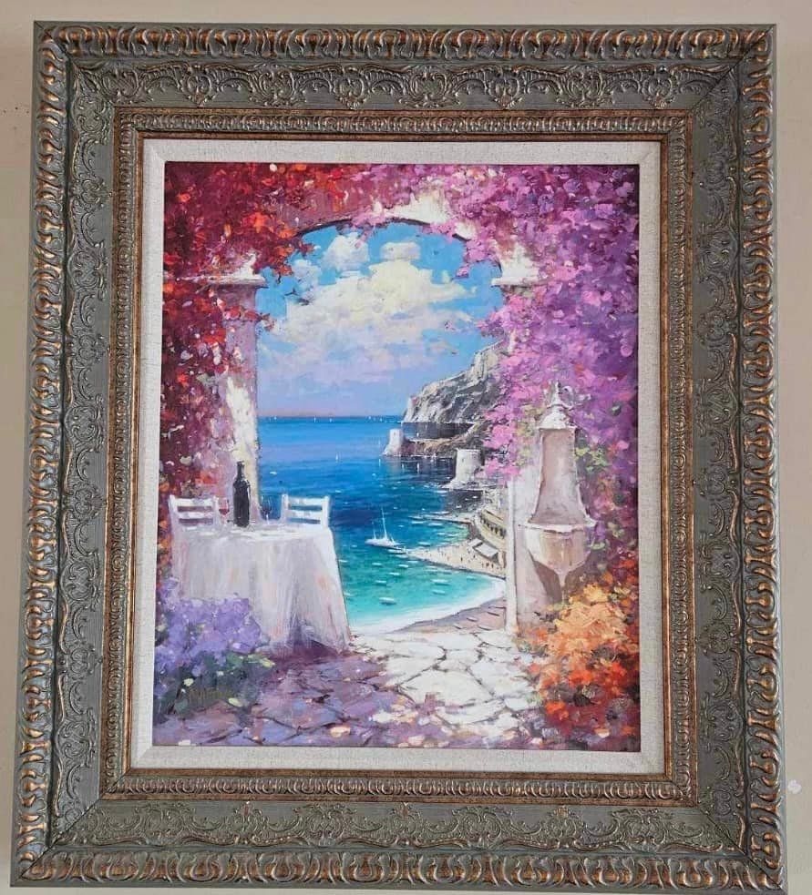 Marko Mavrovich Down the Amalfi Coast: Marko Mavrovich "Down the Amalfi Coast" 2015 23 1/2" x 19" image size Giclee in color with hand embellishments on canvas Hand signed in pigment by the artist. LE COA