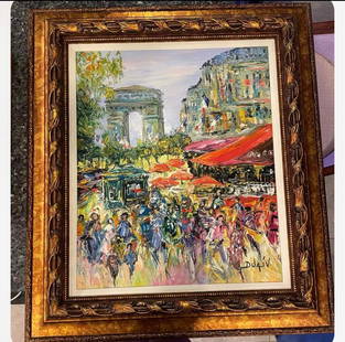 Duaiv  Paris in Rogue  Original: Duaiv "Paris in Rouge" ORIGINAL 2019 24" x 20" image size 19.5" x 17.5 framed Oil painting on canvas. Hand signed in pigment lower right by the artist. Signed and titled on the verso.