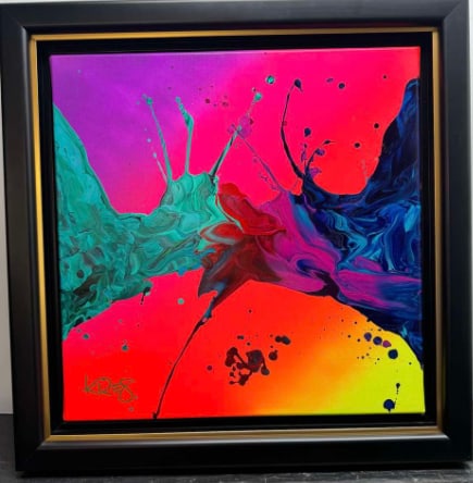 Sensation: Kre8 "Sensation" 2023 20x20(image size) Acrylic painting on canvas. Hand-signed in pigment lower left by the artist. A unique variation.