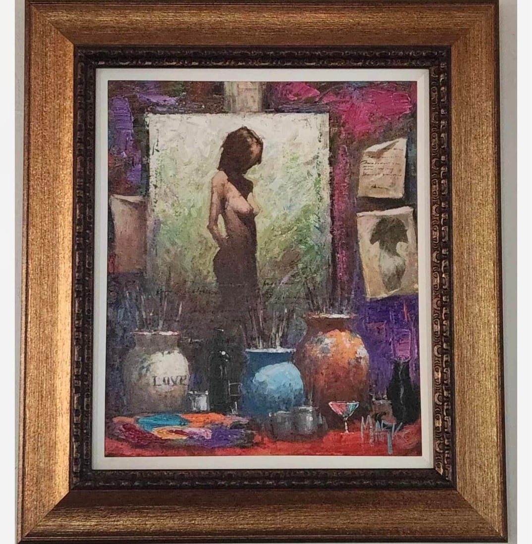 On the Sea of Love: Marko Mavrovich " On the Sea of Love" UNIQUE 2009 24'' x 20" image size Acrylic painting on canvas. Signed in pigment lower right. A unique work. From the collection of the artist. Gallery framed Appr