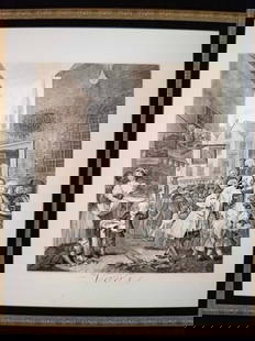 Four Time of the Day-Noon: William Hogarth "Four times of the day-Noon" 19" x 16" Image size Etching with engraving on laid paper. With the engraved annotations of the artist and the engraver at the bottom. Gallery framed, COA