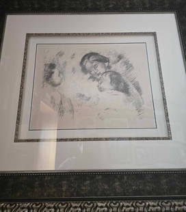 Une Mere et Deux Enfants:: Pierre-auguste Renoir "Une Mere et Deux Enfants" 1912 d.54 18 1/2" x 24 7/8" image size Lithograph on MBM Ingres D'Arches cream laid paper: Signed in the plate. Gallery framed, COA