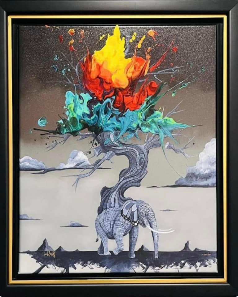 Rooted in Power: Kre8 "Rooted in Power" 2021 25" x 20"image size Giclee in color with hand-embellishment on canvas. Hand-signed LE 200