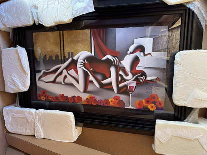 Mark Kostabi Yes Please Right Away: Mark Kostabi "Yes Please, Right Away" 2022 16 5/8" x 30" image size Giclee in color on paper. Hand-signed by the artist. Gallery framed, COA, Appraisal. BA