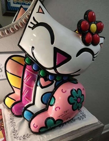 Romero Britto Red Flower: Romero Britto "Red Flower" 2019 22 1/4" x 22" Hand painted sculpture, handcrafted in resin. Hand-signed in pigment lower right by the artist. COA, Appraisal