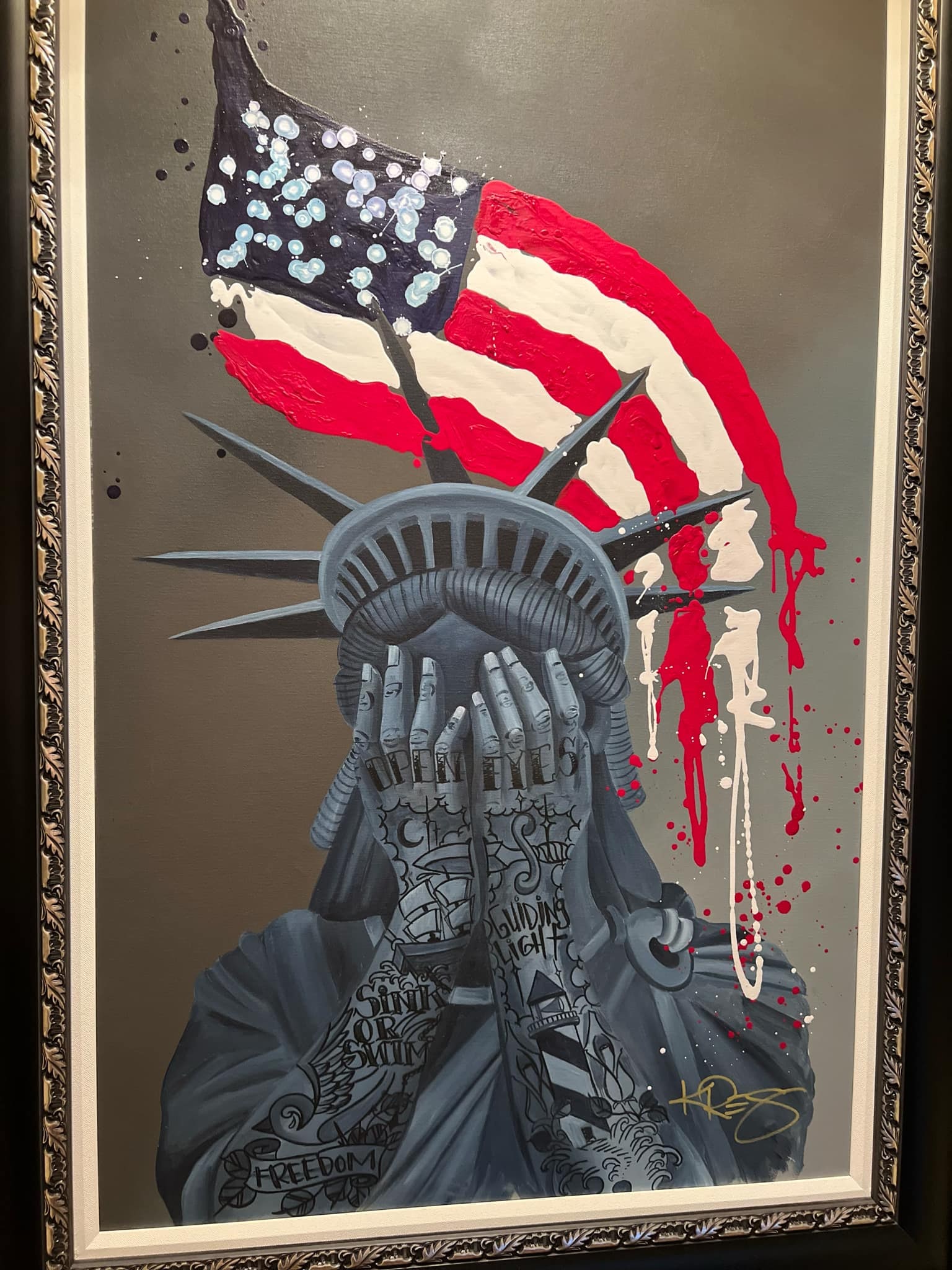 Kre8 Redemption UNIQUE: Kre8 "Redemption" Unique 2021 48" x 30" image size Acrylic painting on canvas. Hand-signed in pigment by the artist. Titled on the verso. A unique work. Gallery framed COA Appraisal