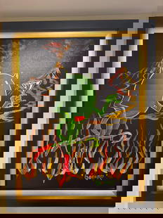 Michael Godard  She Devil With Boots  Unique: Michael Godard "She Devil with Boots" gold Series mixed media 2009 40" x 30" image size, original mixed media on canvas, gallery framed, COA