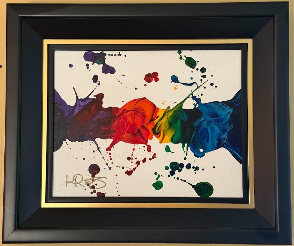 Kre8 Abstract Blanco Unique: Kre8 "Abstract Blanco" UNIQUE 2020 16" x 20" image size Acrylic painting on canvas. Hand-signed in pigment by the artist gallery framed, COA appraisal, JKM