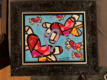 Romero Britto In the Air Blue & Pink IV Unique
