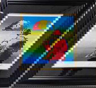 Umbrella Man: Peter Max "Umbrella Man" 2015 16" x 16" image size Serigraph in color on wove paper from the Peter Max Studio, Hand-signed by Peter Max in pencil lower right margin and numbered LE gallery matted and