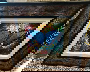Blue Morpho: Simon Bull "Blue Morpho" 2016 10"x10" (Image size) Digital multiple on aluminum through dye sublimation. Hand-signed in in lower right by the artist. Gallery Framed, COA, Appraisal.