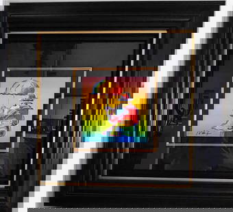 Umbrella Man: Peter Max "Umbrella Man" 2018 8 3/8" x 8 1/4" image size Serigraph in color on woven paper from the Peter Max Studio. Hand-signed by Peter Max in ink and numbereGallery framed LE