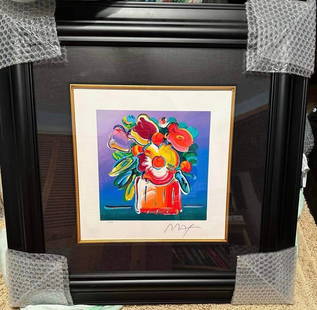 Abstract Flowers I: Peter Max, "Abstract Flowers I " 2017 9 1/4" x 9 1/4" image size Serigraph in color on wove paper from the Peter Max Studio. Hand-signed by Peter Max in pencil lower right and numbered in Arabic, lowe