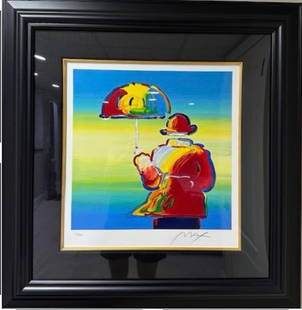 Peter Max  Umbrella Man: Peter Max "Umbrella Man" 2015 16" x 16" image size Serigraph in color on wove paper from the Peter Max Studio, Hand-signed by Peter Max in pencil lower right margin and numbered LE gallery matted and
