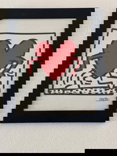 Keith Haring: Keith Haring dancing red heart figure poster 22" x20" image size, gallery framed